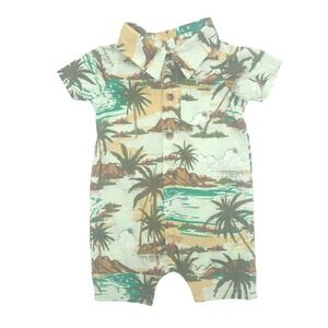 Little Rebels Boys Tropical Palm Tree Beach Print Romper Vintage 6-9M